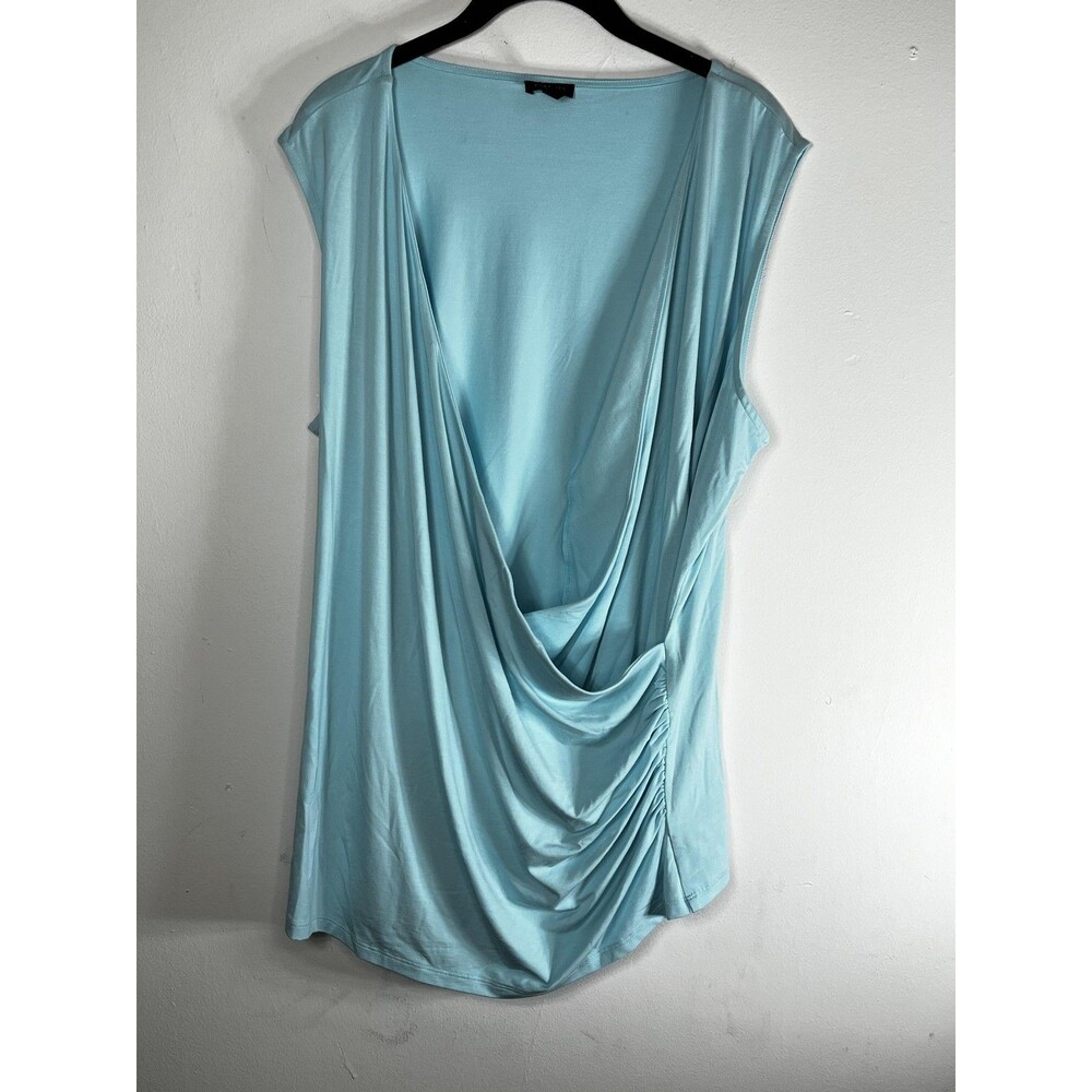Talbots Tank Top Womens Plus 2X Blue Draped Cowl Neck Jersey Sleeveless Tunic